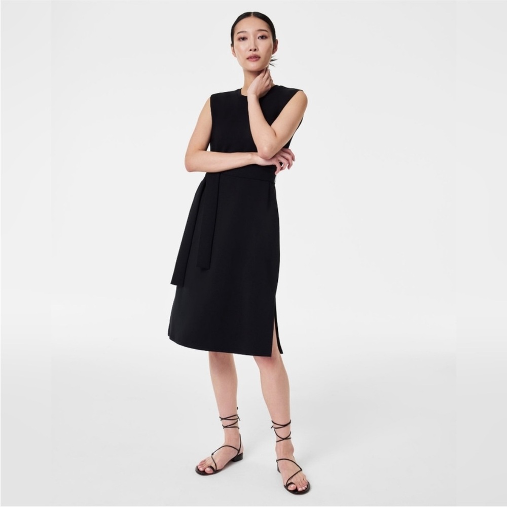 SPANX Black Sleeveless Midi Dress with Waist Tie